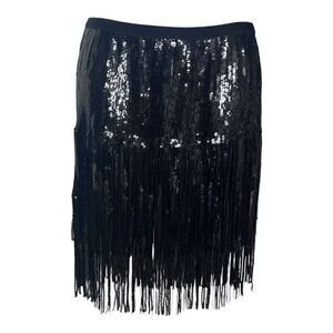 SETA Black Sequin Fringe Mini Skirt High Waist 
Size M